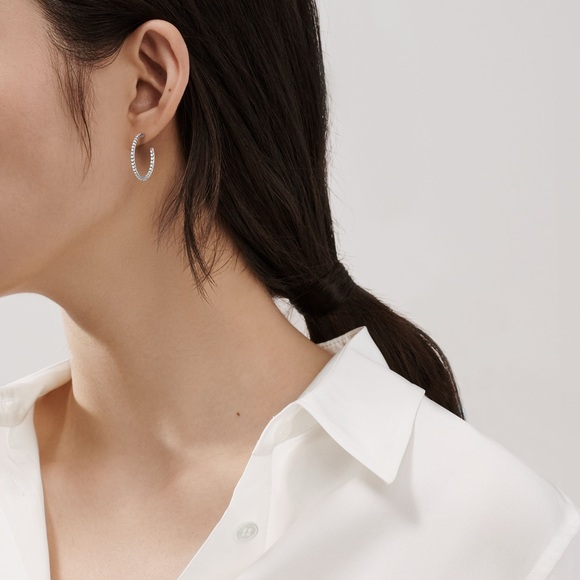 Tiffany 18K White Gold Metro Hoop Earrings - Picture 2 of 9